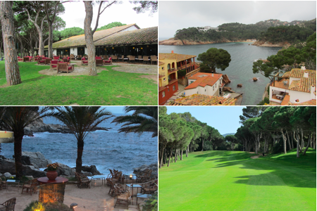 De iz. a dch, y de arriba a abajo: Golf Platja de Pals, Hotel Aigua Blava, Lloret de Mar, Hoyo de Platja de Pals