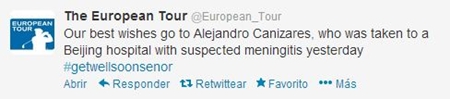 Twitter del European Tour informando de Alejandro Cañizares 