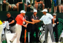 La imagen más esperada del US Open fue este apretón de manos entre Tiger Woods y Sergio García