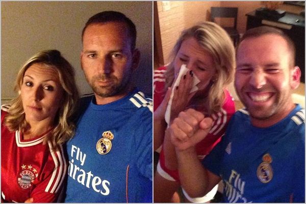 Sergio García y Katharina Boehm, antes y después del partido. Foto: Sergio García via Twitter