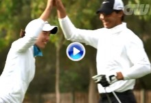Rafa Nadal jugando al golf con Olazábal y con su tío Miguel Ángel (VÍDEO)