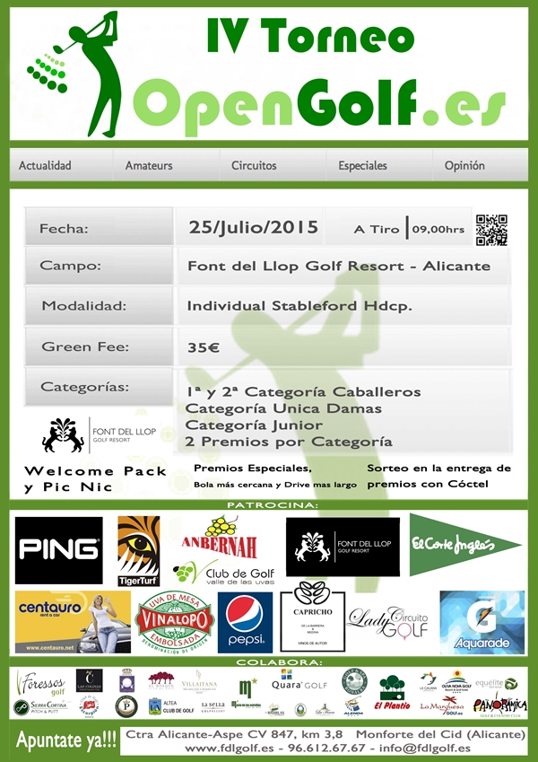 IV Torneo OPENGOLF 2015 Cartel 600