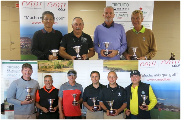 Ganadores del Circuito Infiniti Levante en La Finca Golf (arriba) y Meliá Villaitana