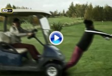 Un jugador de golf es atropellado por un buggie en el anuncio más surrealista de la historia (VÍDEO)