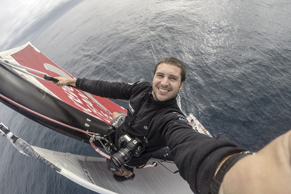November 23, 2014. Leg 2 onboard MAPFRE. 'A very handsome guy on the top of MAPFREs mast' Francisco takes the opportunity to shoot from the top of the mast.