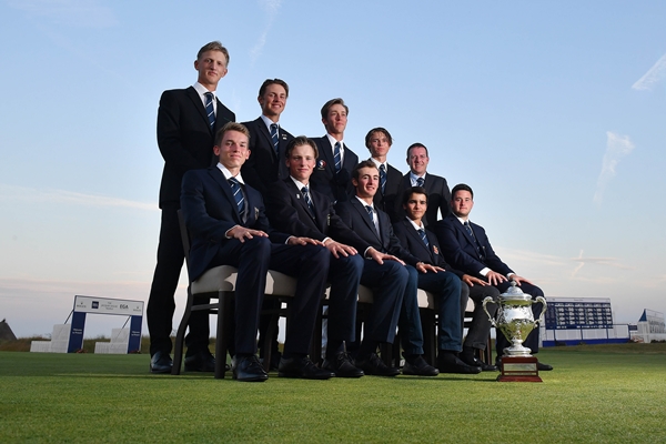 DEAL, ENGLAND - AUGUST 27: The Continent of Europe Boys golf team pictured after they clinched victory over Great Britain and Ireland after the second and final day's play of the Jacques Leglise trophy at Prince's Golf Club on August 27, 2016 in Deal, England. (Photo by Charles McQuillan/R&A/R&A via Getty Images)