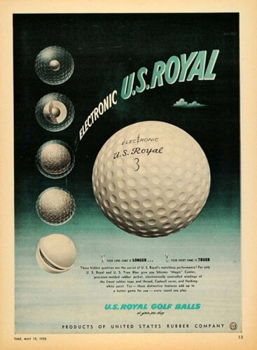 Anuncio de bola grande (1.68) de 1952 mostrando el núcleo y capas