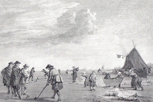 Cuadro holandés del siglo XVII donde se ve un grupo de jugadores practicando el “Kolf”
