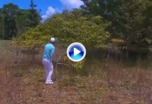 El campeón en Mauricio jugó 12 hoyos con 13 palos al partir uno contra un árbol en este golpe (VÍDEO)