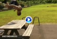 Vuelta de tuerca al Happy Gilmore: este amateur da una voltereta en el aire antes del tiro (VÍDEO)
