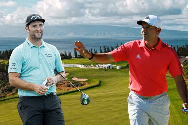 Jon Rahm y Sergio García en el Plantation Course en Kapalua