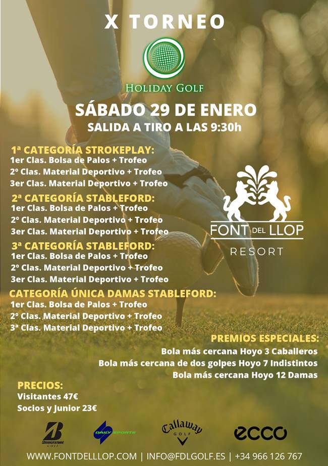 Font del Llop Golf Resort acoge el próximo sábado 29 de enero la X edición del Torneo Holiday Golf