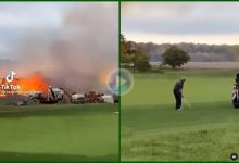 Ni cuando el fuego más cercano te impide jugar al golf, como le ocurrió a este golfista en el campo