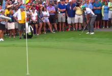 Tiger Woods dejó para la historia este flop shot en su primera bandera del Wyndham de 2015