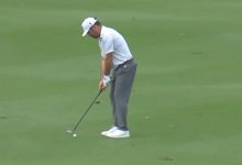 Oosthuizen celebró con un baile el mejor golpe del día en Catar: un approach directo al agujero